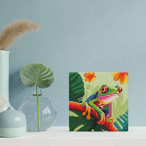 Pintar com diamantes FIGURED'ART com moldura 25x25cm rã de árvore tropical de olhos vermelhos