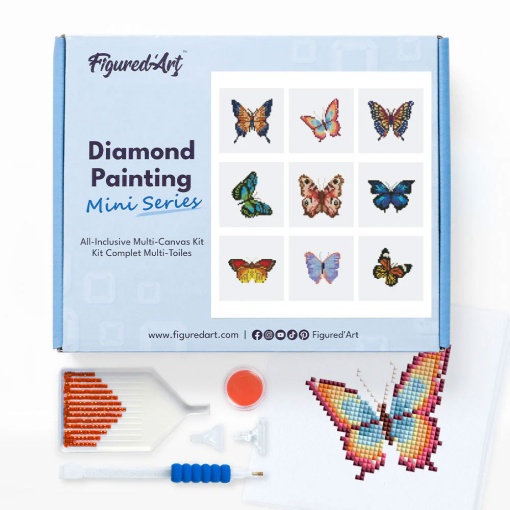 Pintar com diamantes FIGURED'ART 15x15cm 9 telas borboletas