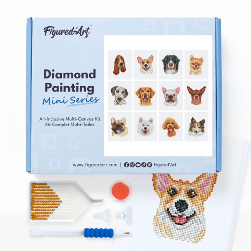 Pintar com diamantes FIGURED'ART 15x18cm 12 telas cães