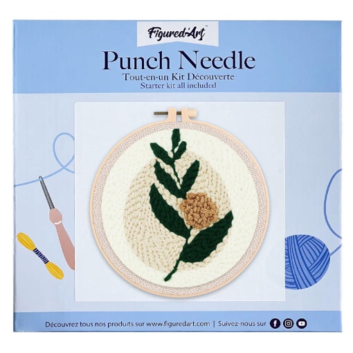 Kit Punch Needle FIGURED'ART com moldura circular 20cm ramos floridos