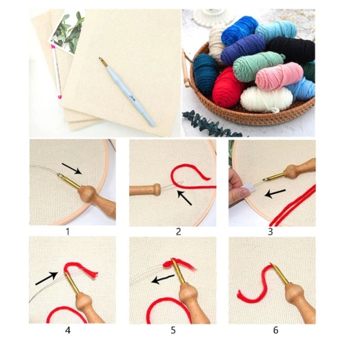 Kit Punch Needle FIGURED'ART com moldura circular 20cm flores em vasos