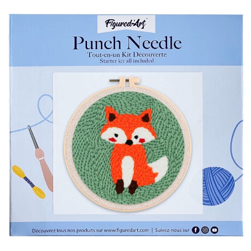 Kit Punch Needle FIGURED'ART com moldura circular 20cm raposa