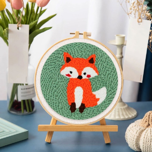Kit Punch Needle FIGURED'ART com moldura circular 20cm raposa