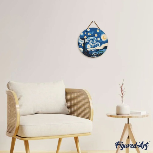 Pintar por números FIGURED'ART sobre disco de madeira 30cm noite estrelada
