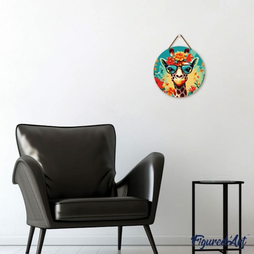 Pintar por números FIGURED'ART sobre disco de madeira 30cm girafa e flores