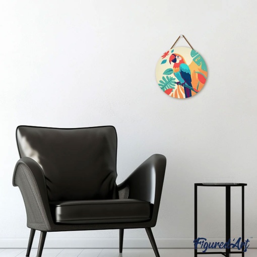 Pintar por números FIGURED'ART sobre disco de madeira 30cm papagaio tropical