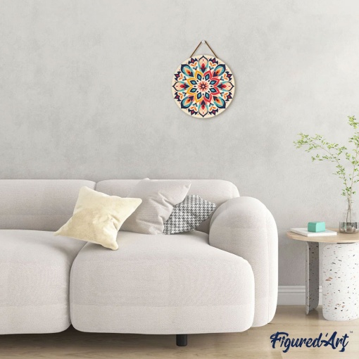 Pintar por números FIGURED'ART sobre disco de madeira 30cm mandala floral