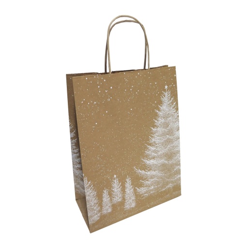 Saco de papel asa torcida 307 Natal kraft/branco 22x10x29cm