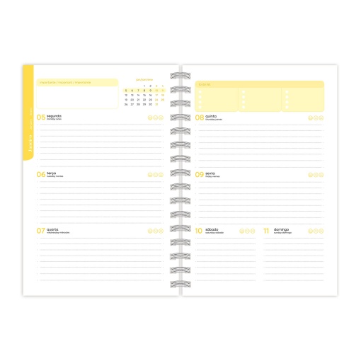 Agenda escolar semanal A5 2025/26 12 meses espiral AMBAR Moonflower Teen Field Flowers
