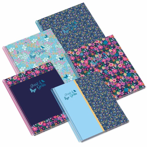 Caderno A4 Capa Dura Espiral AMBAR Just4girls 2025 Pautado 80 folhas 100g Sortido