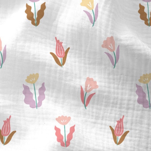 Tecido Mousseline Flores Branco/Multicor 1x1,30m