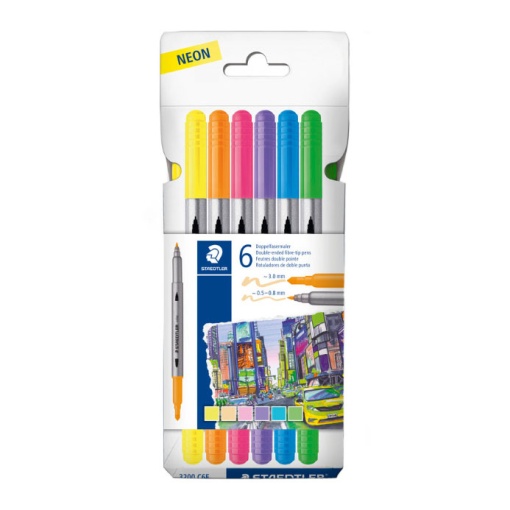 Marcador STAEDTLER 3200 2 pontas 6 cores
