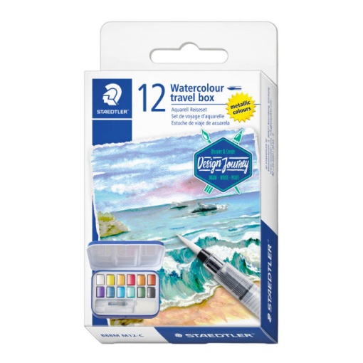 Aguarelas em pastilha STAEDTLER 888 12 cores + pincel de água