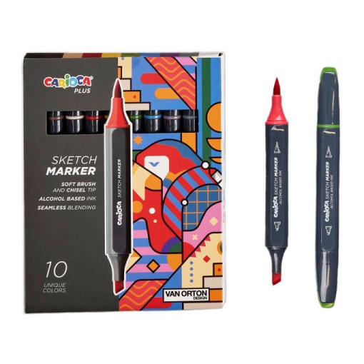 Marcador CARIOCA Plus Sketch 2 Pontas 10 Cores