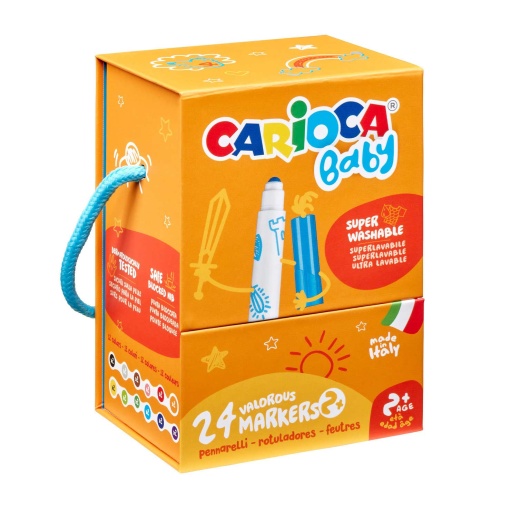 Canetas de Feltro Laváveis CARIOCA Baby 12 Cores (24 unidades) Caixa PREMIUM com Asa