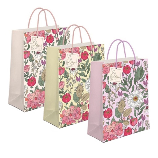 Saco de Papel Asa Cordão D'CASA Flores 26x32x10cm Sortido