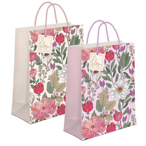 Saco de Papel Asa Cordão D'CASA Flores 33x45x10cm Sortido