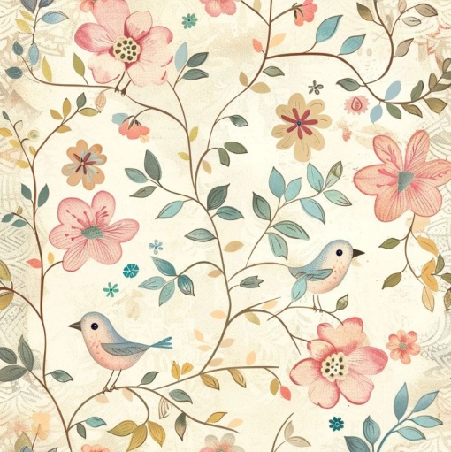Tecido FABRICART Modern Bird 03 Flores e Passarinhos 1x1,50m