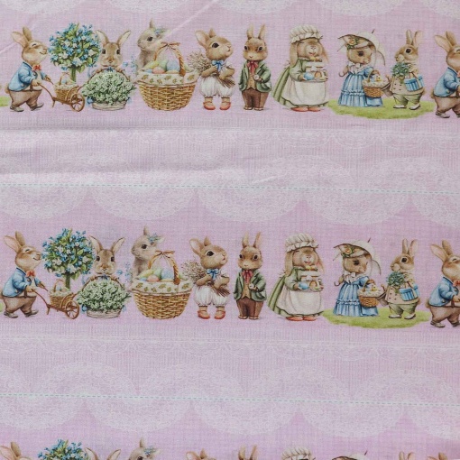 Tecido Páscoa Coelhos Rosa/Multicor 1x1,50m