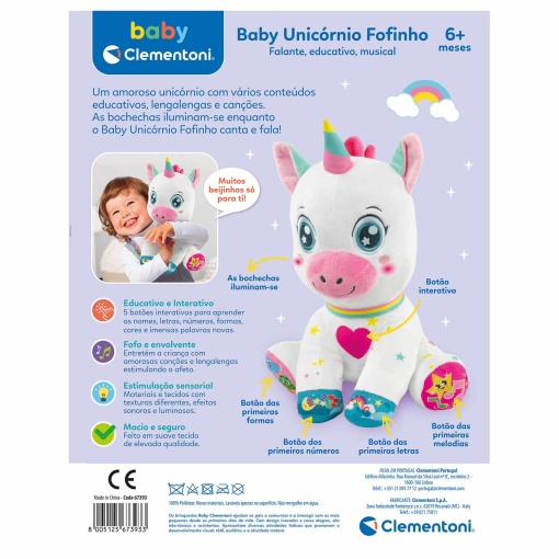 Peluche unicórnio fofinho falante CLEMENTONI Baby