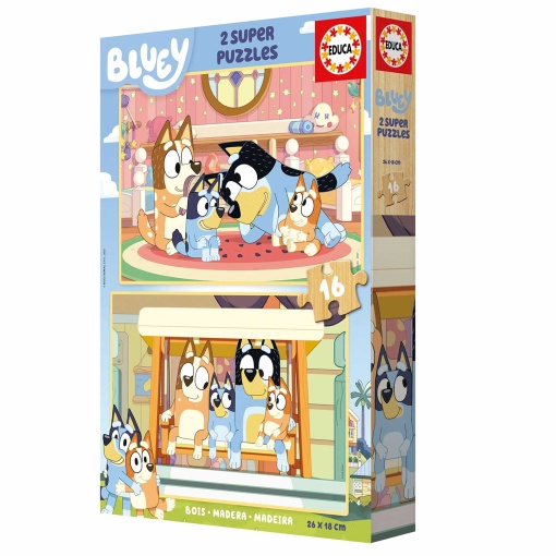 Rompecabezas de madera EDUCA 2x16 piezas, Bluey