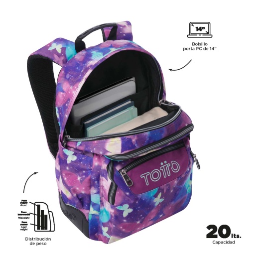 Mochila TOTTO Rayol 5q6 Glitter 44x33x13,5cm