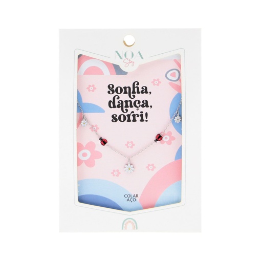 Colar Aço Prateado NOA Story Joaninhas "Sonha, dança, sorri"