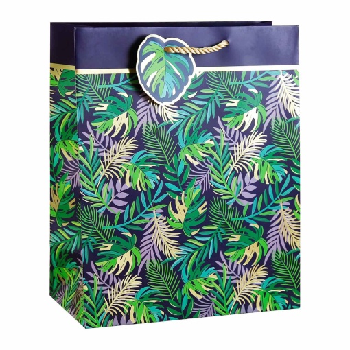 Saco de Papel Asa Torcida CLAIREFONTAINE Folhas/Azul 26,5x33x12,5cm