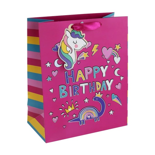Saco de Papel Asa Tecido CLAIREFONTAINE Happy Birthday/Rosa 33x45x15cm