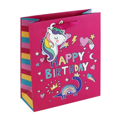 Saco de Papel Asa Tecido CLAIREFONTAINE Happy Birthday/Rosa 17,5x22,5x9,5cm