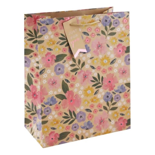 Saco de Papel Asa Tecido CLAIREFONTAINE Flores/Kraft 26,5x33x12,5cm