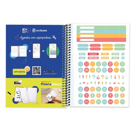 Agenda escolar semanal A6 2025/26 12 meses espiral OXFORD Live&Go sortido