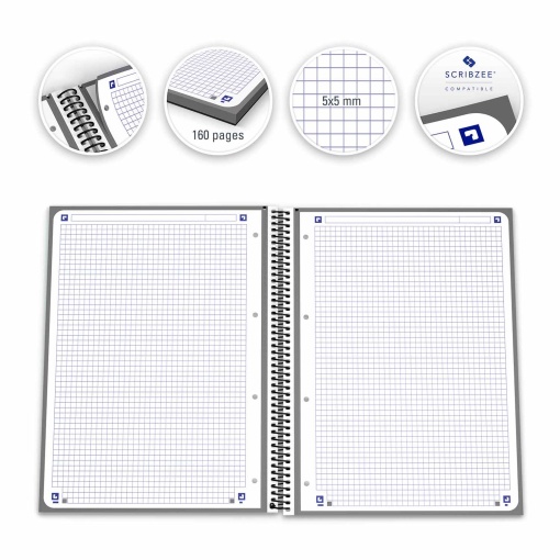 Caderno A4 Capa Dura Espiral OXFORD Classic Quadriculado 80 folhas 90g Preto