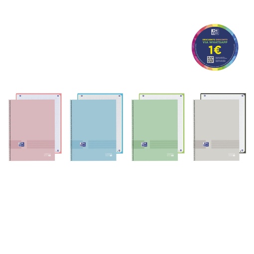 Caderno A4 Capa Dura Espiral OXFORD & YOU Quadriculado 80 folhas 90g Cores Pastel Sortido
