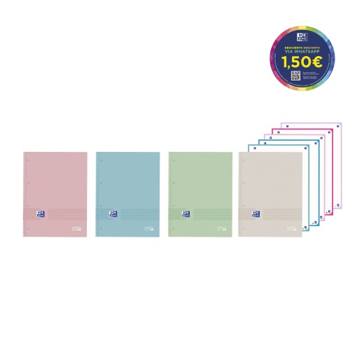 Caderno A4 Capa Dura Espiral OXFORD & YOU Pautado 120 folhas 90g Cores Pastel Sortido