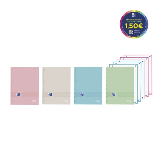 Caderno A4 Capa Dura Espiral OXFORD & YOU Quadriculado 120 folhas 90g Cores Pastel Sortido
