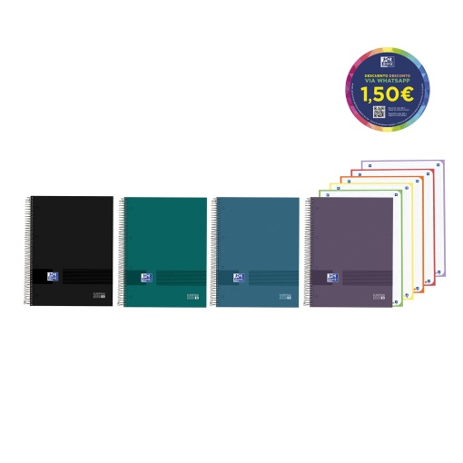 Caderno A4 Capa Dura Espiral OXFORD & YOU Quadriculado 120 folhas 90g Cores Neutras Sortido