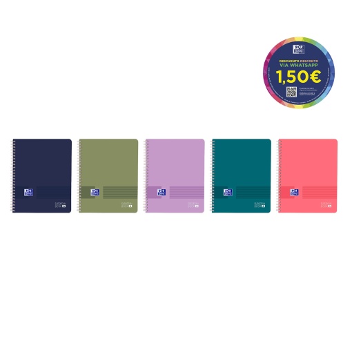 Caderno A4 Capa Plástica Espiral com 3 Separadores OXFORD Pautado 120 folhas 90g Cores Vivas Sortido