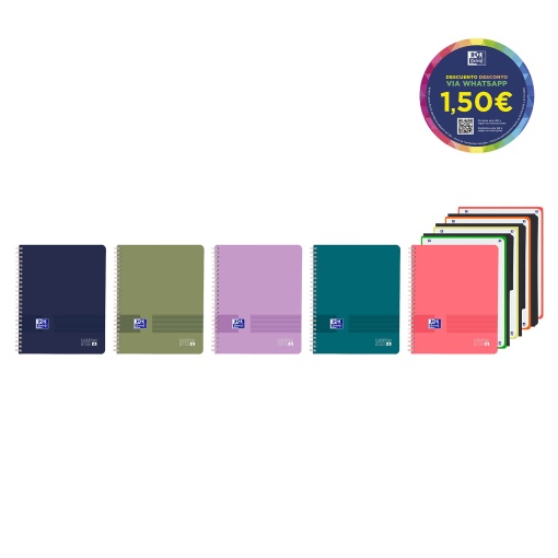 Caderno A4 Capa Plástica Espiral com 3 Separadores OXFORD Quadriculado 120 folhas 90g Cores Vivas Sortido