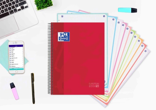 Caderno A4 capa dura espiral OXFORD School Europeanbook 10 quadriculado 150 folhas 90g cores vivas sortido