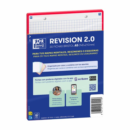 Ficha de Revisão 2.0 A5 Quadriculada OXFORD Vermelho 30 unidades