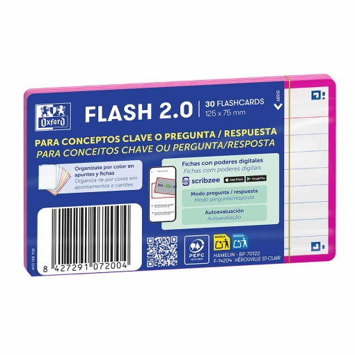 Flashcard 2.0 A7 pautado OXFORD fúcsia 30 unidades