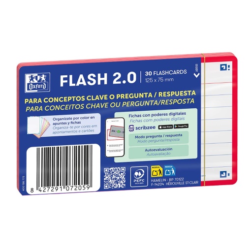 Flashcard 2.0 A7 pautado OXFORD vermelho 30 unidades
