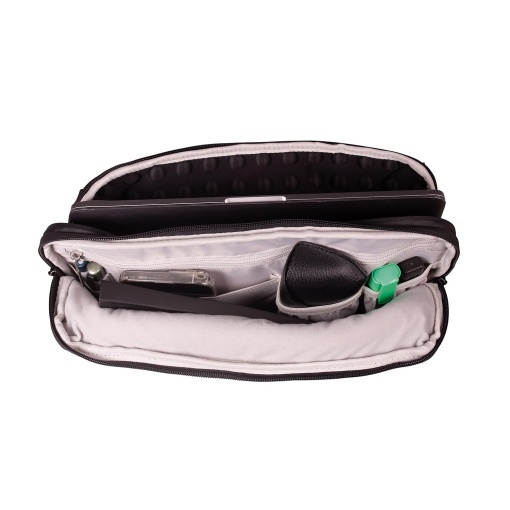 Oxford Identity khaki 15.6" laptop bag, trolley compatible.