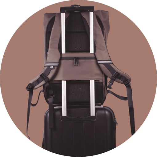 Mochila de viagem OXFORD Identity Roll Top castanha adaptável a trolley