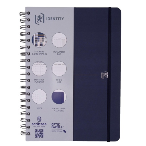 Caderno B5 capa dura espiral OXFORD Identity pontilhado 96 folhas sortido