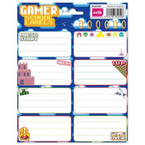 Etiquetas Escolares Gamer 16 unidades