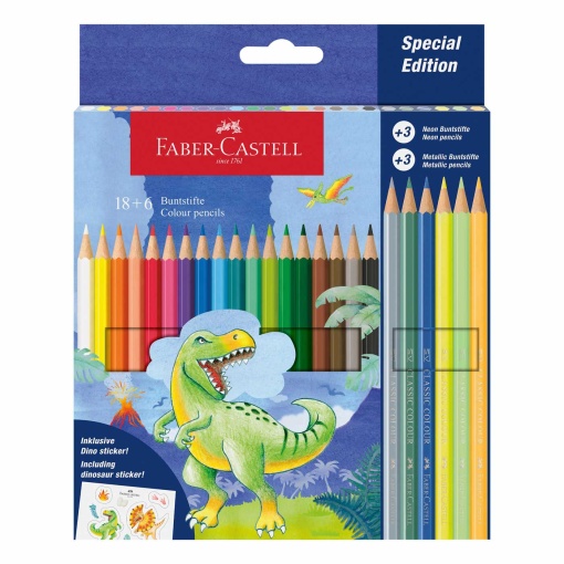 Lápis de Cor FABER-CASTELL Dinossauro Longos (18+6 unidades)