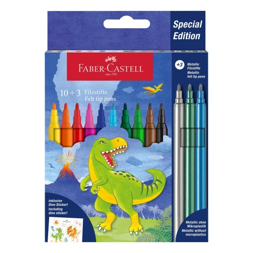 Canetas de Feltro FABER-CASTELL Dinossauro (10+3 unidades)