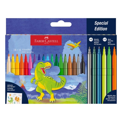 Canetas de Feltro FABER-CASTELL Dinossauro (18+6 unidades)